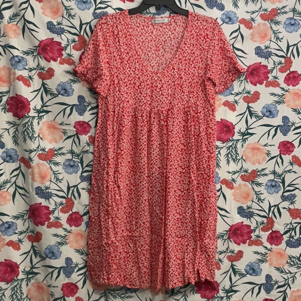 MISSLOOK Red and White floral Tiered Sundress